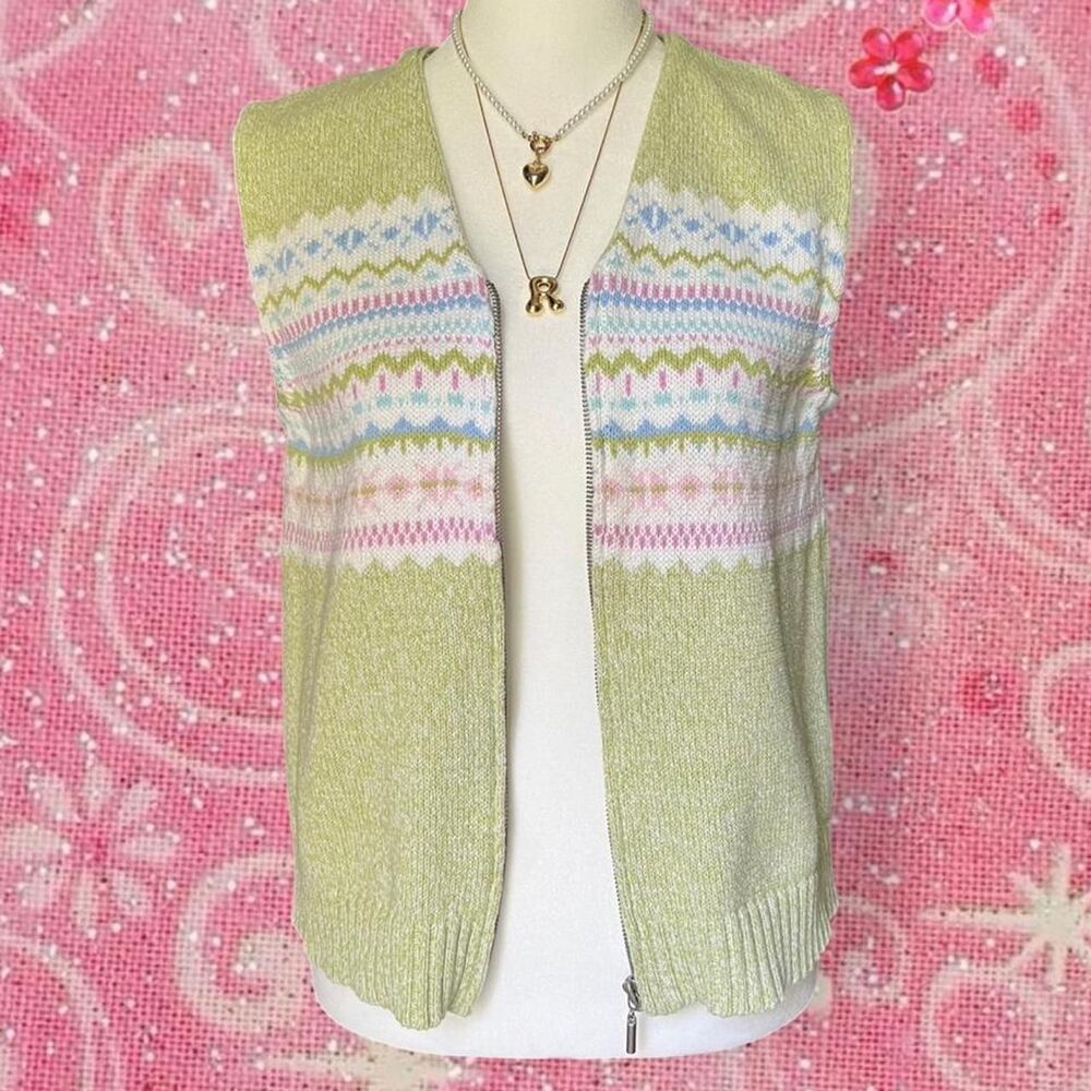 Liz Claiborne Spring Palette Zipper Pastel Sweater Vest